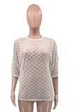 Sexy See-through Letter Drop Shoulder Sleeve Mesh T-shirt