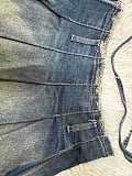Casual Washed Denim Short Pleated Skirt
