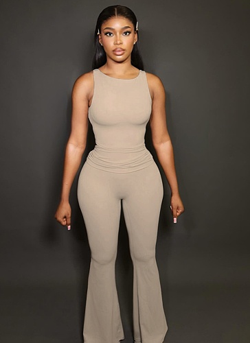 Fashion Tight Sports Sleeveless Vest Hip-wrapped Flared Pants Two-piece Set