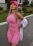 Fashion Sleeveless Design Contrast Color Line Tight Jumpsuit