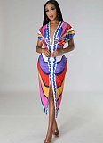 Ethnic Style V-neck Tight Slit Positioning Pleated Dressen