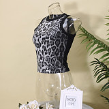 Sexy Beaded Leopard Print Midriff-baring Tank Top