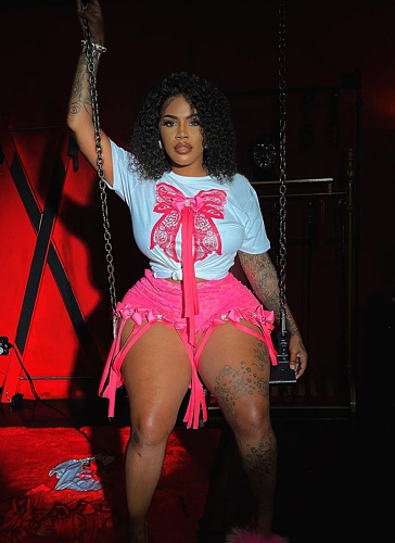 Sexy 3D Butterfly Print Loose Top Lace Shorts Suit