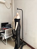 Fashionable and Sexy One-shoulder Pleated Mesh Maxi Dress NTY-7555