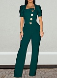 Fashion Women'S Big Button Short Sleeve Jumpsuit Wholesale