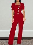 Fashion Women'S Big Button Short Sleeve Jumpsuit Wholesale