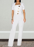 Fashion Women'S Big Button Short Sleeve Jumpsuit Wholesale