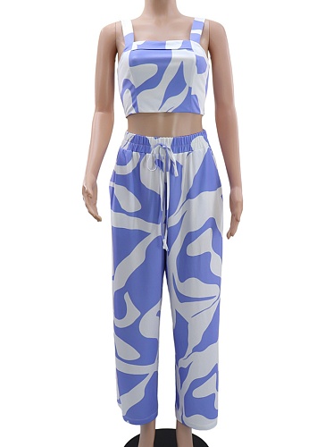 Women'S Casual Printed Suspender Top Elastic Waist Pants Two-Piece Set Wholesale