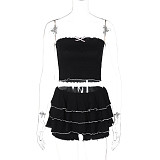 Sexy Tube Top Pleated Cake Skirt Suit