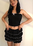 Sexy Tube Top Pleated Cake Skirt Suit