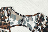 Casual Leopard Print Slim Fit Hollow Transparent U-Neck Jumpsuit