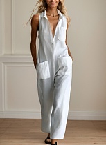 Casual Loose Sleeveless Single Breasted Fashion Workwear Jumpsuit Wholesale