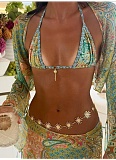Sexy Halterneck Printed Lace-up Two-piece Bikini Swimsuit Set