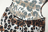 Casual Leopard Print Slim Fit Hollow Transparent U-Neck Jumpsuit