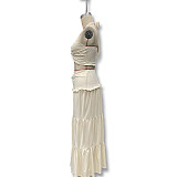 Sexy Hollow Pleated Halter Neck Top Fashionable Temperament Skirt Suit
