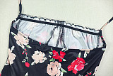 Fashion Printed Pleated Halter Neck Wrap Waist Short A-Line Dress