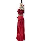 Sexy Hollow Pleated Halter Neck Top Fashionable Temperament Skirt Suit