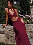 Sexy Hollow Pleated Halter Neck Top Fashionable Temperament Skirt Suit