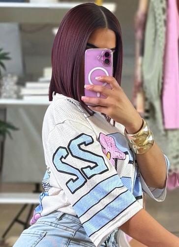 Fashion Retro Loose Casual T-Shirt Contrast Color Street Long Version Sports Jersey Wholesale