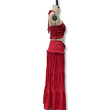 Sexy Hollow Pleated Halter Neck Top Fashionable Temperament Skirt Suit
