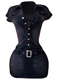 Fashion Slim Fit Stretch Short Sleeve Denim Dress Wholesale