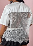 Printed Loose Casual Street See-through Sexy Lace Splicing Tops Wholesale