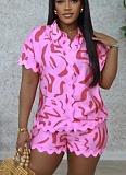 Fashion Casual Printed Short-sleeved Shorts Two-piece Suit