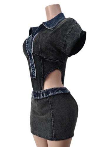 New Short-Sleeved Tops High Elastic Short Skirt Two-Piece Set Wholesale