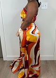 Fashion Print Sexy Wrap Chest Loose Casual Wide Leg Pants Two-Piece Set Wholesale