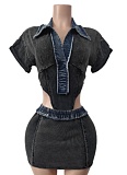 New Short-Sleeved Tops High Elastic Short Skirt Two-Piece Set Wholesale