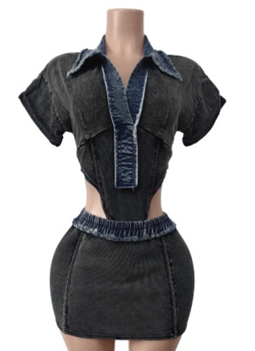 New Short-Sleeved Tops High Elastic Short Skirt Two-Piece Set Wholesale