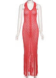 Summer New Hot Girl Hollow See-Through Fashion Lapel Dress Wholesale