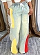 Casual Drawstring High Waist Contrast Color Stitching Gradient Straight Denim Trousers Wholesale