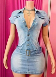 Fashion Slim Fit Stretch Short Sleeve Denim Dress Wholesale