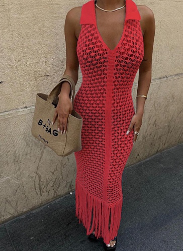 Summer New Hot Girl Hollow See-Through Fashion Lapel Dress Wholesale