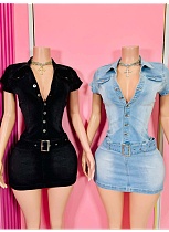 Fashion Slim Fit Stretch Short Sleeve Denim Dress Wholesale MEM-88635