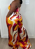 Fashion Print Sexy Wrap Chest Loose Casual Wide Leg Pants Two-Piece Set Wholesale