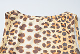 Sexy Gym Style Leopard Print Lace Square Neck Sleeveless Slim Dress
