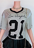 Fashion Street Print Contrast Color Loose Casual V-Neck Short-Sleeved Tops Wholesale