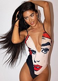 Fashionable Sexy Leisure Vacation Print Bodysuit