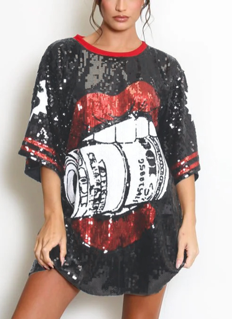 Cutout Sequin Round Neck Long Sleeve Blouse main image 1