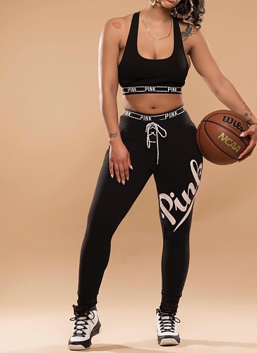 Camisole Letter Print Slim Fit Sports Two Piece Set Wholesale