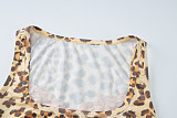 Sexy Gym Style Leopard Print Lace Square Neck Sleeveless Slim Dress