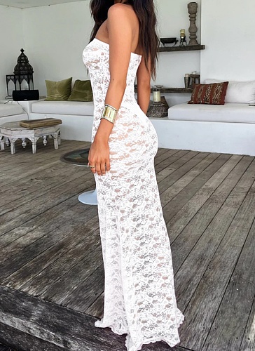 Tube Top All-Match Lace See-Through Long Dress Wholesale