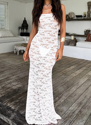 Tube Top All-Match Lace See-Through Long Dress Wholesale
