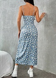 Fashion Floral Print Spaghetti Strap Hem Slits Holiday Dress Wholesale