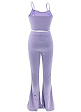 Purple Sleeveless Vest + High Waist Elastic Bell Bottom Pants Casual Two Piece Set Wholesale