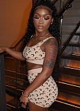 Fashion Moon Printed Elastic Suspender Cropped Top Tight Shorts Two-Piece Set Wholesale