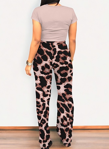 Casual Short Sleeve Round Neck Top Printed Trousers Two-Piece Set Wholesale