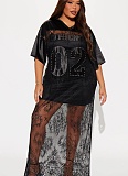 Fashion Loose V-neck Lace Splicing Casual Loose Short Sleeve Dress Wholesale